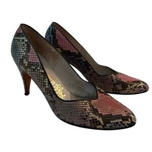 Vintage Pastel Snakeskin Heels Size 7.5 Wm B Woods Affiniti Pointed Toe Reptile